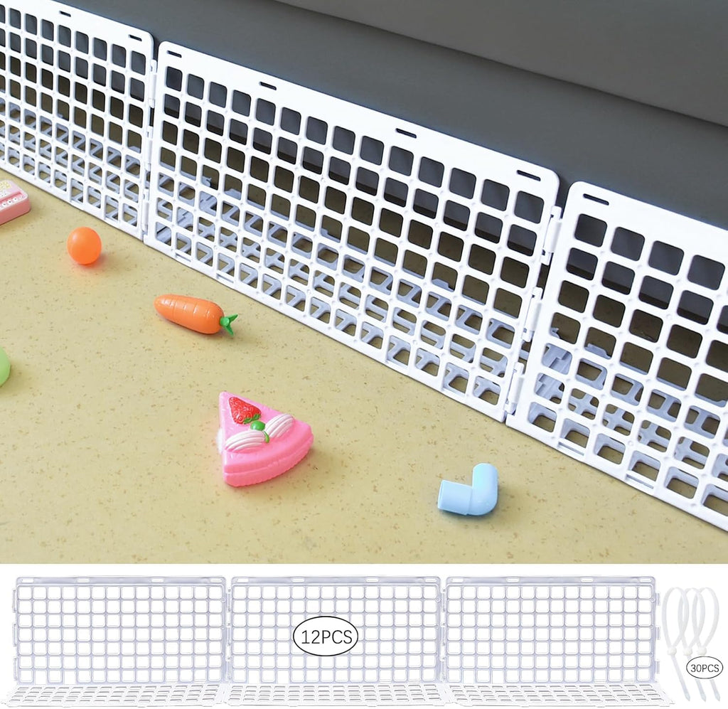 12 Pcs Under Couch Blocker for Bed Adjustable Furniture Plastic | Under Bed Blocker with 30 Ties White Couch Barriers for Dogs Pets Cats (Style3)