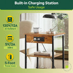 WLIVE End Table with Charging Station, Small Night Stand with Storage Adjustable Shelf, Side Tables for Small Spaces, Bedside Tables for Living Room, Bedroom, Rustic Brown