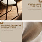 Mid Century Modern Dining Chairs Set of 4, Farmhouse Wooden Fabric Upholstered Kitchen Chairs with Curve Back, Dining Room Chairs for Living Room Restaurant Cafe with Brown Legs, Camel