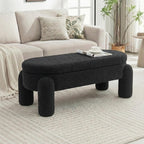 Upholstered Storage Ottoman Bench,45.1" Modern Bench,Large Sherpa Ottoman with Storage and Seating,End of Bed Bench,for Entryway, Hallway, Living Room,Bedroom (Black)