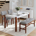 Merax 4 Piece Dining Table Set, Faux Marble Table and 2 Upholstered Chairs 1 Bench, 4 Person Dinette Set for Kitchen, Dining Room, Space-Saving, Gray