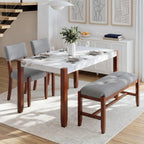 Merax 4 Piece Dining Table Set, Faux Marble Table and 2 Upholstered Chairs 1 Bench, 4 Person Dinette Set for Kitchen, Dining Room, Space-Saving, Gray