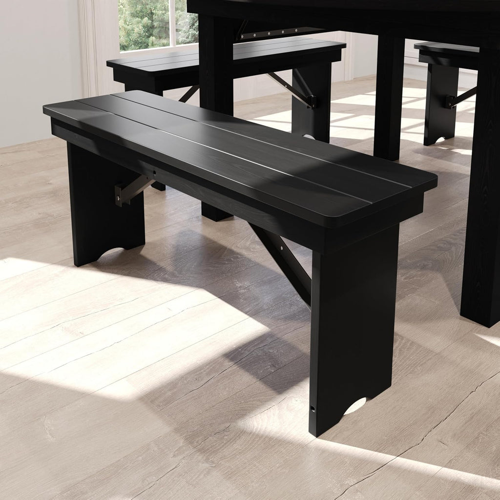 Flash Furniture Hercules Commercial Farmhouse Folding Bench, Antique Solid Pine Entryway Bench, Foldable Locking Legs, 40" x 12", Black Wash
