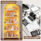 Arched Bookshelf with 5 Tiers and 3-Color LED Sensor Lights - Wood