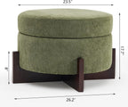 26Inch Round Storage Ottoman, Modern Chenille Upholstered Ottoman with Storage, Ottoman Coffee Table with Removable Top, Footrest Stool for Living Room, Bedroom (Green)