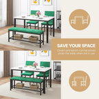 YOFE Dining Table Set for 4,Faux Marble Kitchen Table,Kitchen Table Chairs Set with Velvet Chairs,Bench with Storage Net for Dining Room,Small Apartment (Green 1+3)