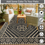 Waterproof Outdoor Rug 5x8 ft, Reversible Plastic Straw Mat, Large Floor Mat for Patio, Camping, Picnic, Backyard RV, Deck, Black