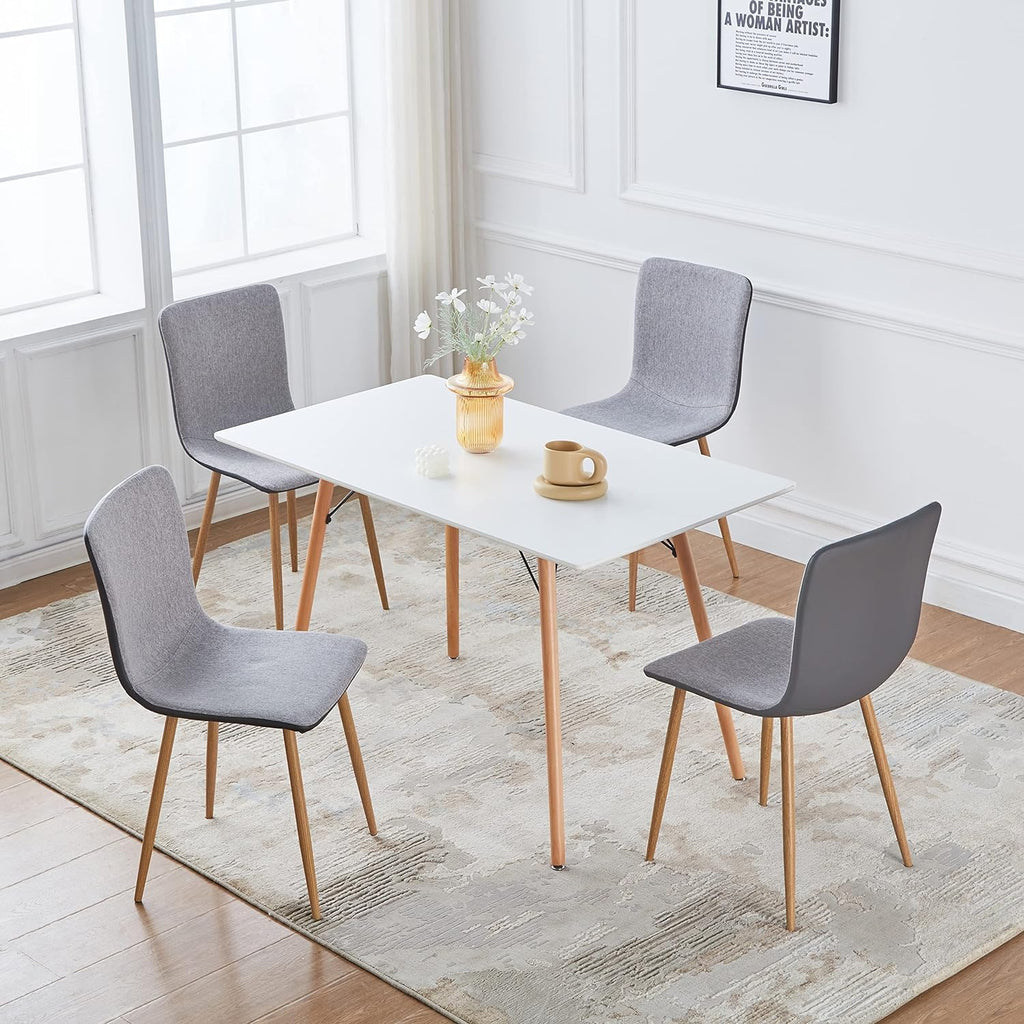 FurnitureR Dining Chairs Set of 4, Fabric Cushion Side Chairs Mid-Back with PU Back and Oak Metal Legs for Kitchen, Dining Room, or Living Area, Grey/Black