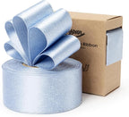 Light Blue Satin Wired Ribbon 1-1/2 Inch Double-Faced Sliver Glitter Christmas Ribbons for Wreath, Tree Decoration, Gift Wrapping, Home Decor 10 Yards