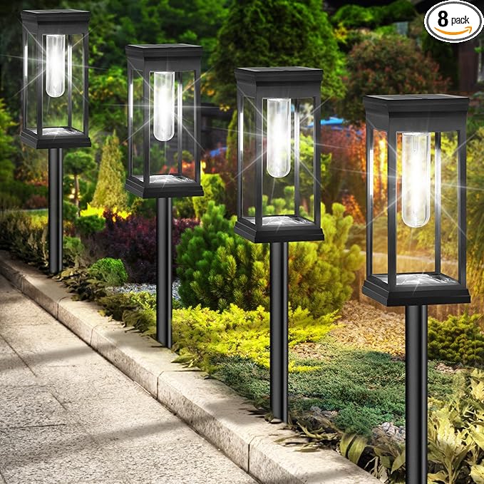 BesLowe 【Upgraded】 Solar Pathway Lights Outdoor, 8-Pack Large LED Solar Light Outdoor Waterproof, Super Bright Outside Lights for Yard, Sun-Powered Landscape Lighting for Garden Walkway, Cool White