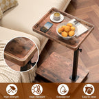 C Table Side Table Adjustable Height, 360°Swivel TV Tray Table with Wheels, Small Table for Eating, Dinner, C Shaped End Tables Living Room and Bedroom for Sofa, Couch, Bed,Chair, Snack