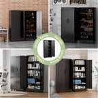 Metal Storage Cabinet with Wheels, 73" H Garage Storage Cabinet with Doors and Adjustable Shelves, Heavy Duty Locking Tool Cabinet Utility Cabinets for Home Office, Garage, Warehouse (Black)