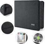 LIOVODE DVD Case 200 DVDs and 100 Booklets Capacity, CD/Blu-ray Storage Binder Case with Booklet Inserts Media Organizer Holder Black Blu ray Wallet for Car (200 Capacity)