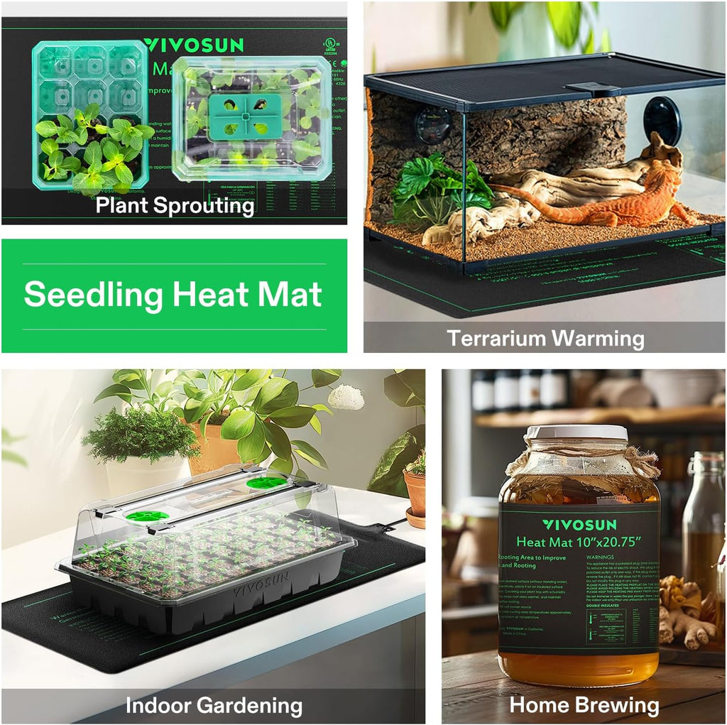 VIVOSUN Durable Waterproof Seedling Heat Mat 10" x 20.75" UL & MET-Certified Warm Hydroponic Heating Pad for Germination, Indoor Gardening, Greenhouse