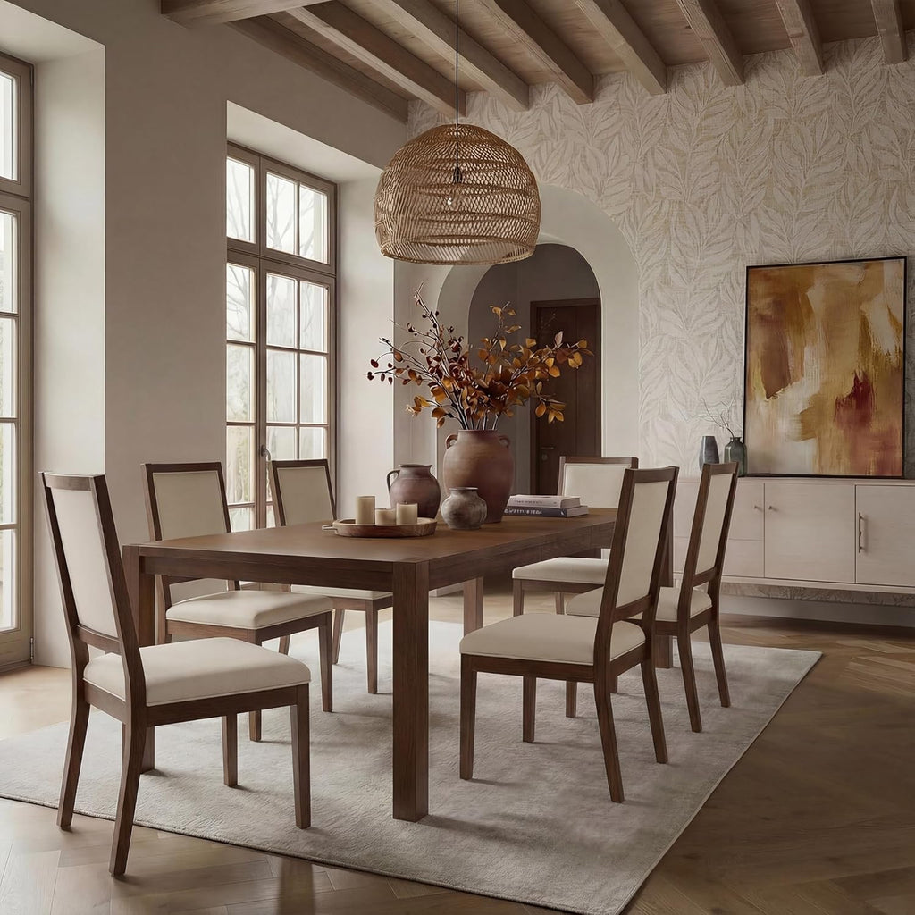 60"-80" Extendable Dining Table, Modern Rectangular Wood Kitchen Table, Farmhouse Expandable Dinner Table, Traditional Large Extension Meeting Desk for Dining Room, Living Room, Walnut