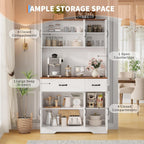 Garvee 71" Kitchen Pantry Cabinet with Charging Station, Kitchen Hutch Storage Cabinet with Large Countertop & 2 Drawers, Wood Farmhouse Food Pantry Cabinet for Dining Room, Living Room, White