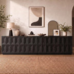 Brafab 118" Sideboard Buffet Cabinet with 3D Geometric Doors, Long Credenza