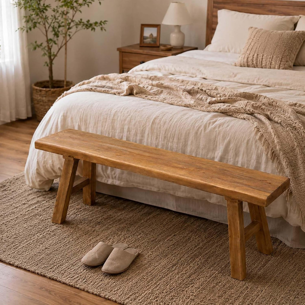 Narrow Bench For Entryway Skinny Hallway Shoe Benchs End Of Bed Slim Farmhouse Indoor Solid Wood Rustic Noodle Bench 19.6/39.3/62.9/70.8 In Length For Bedroom Living Room Kitchen(19.6x10.2x17.7in)