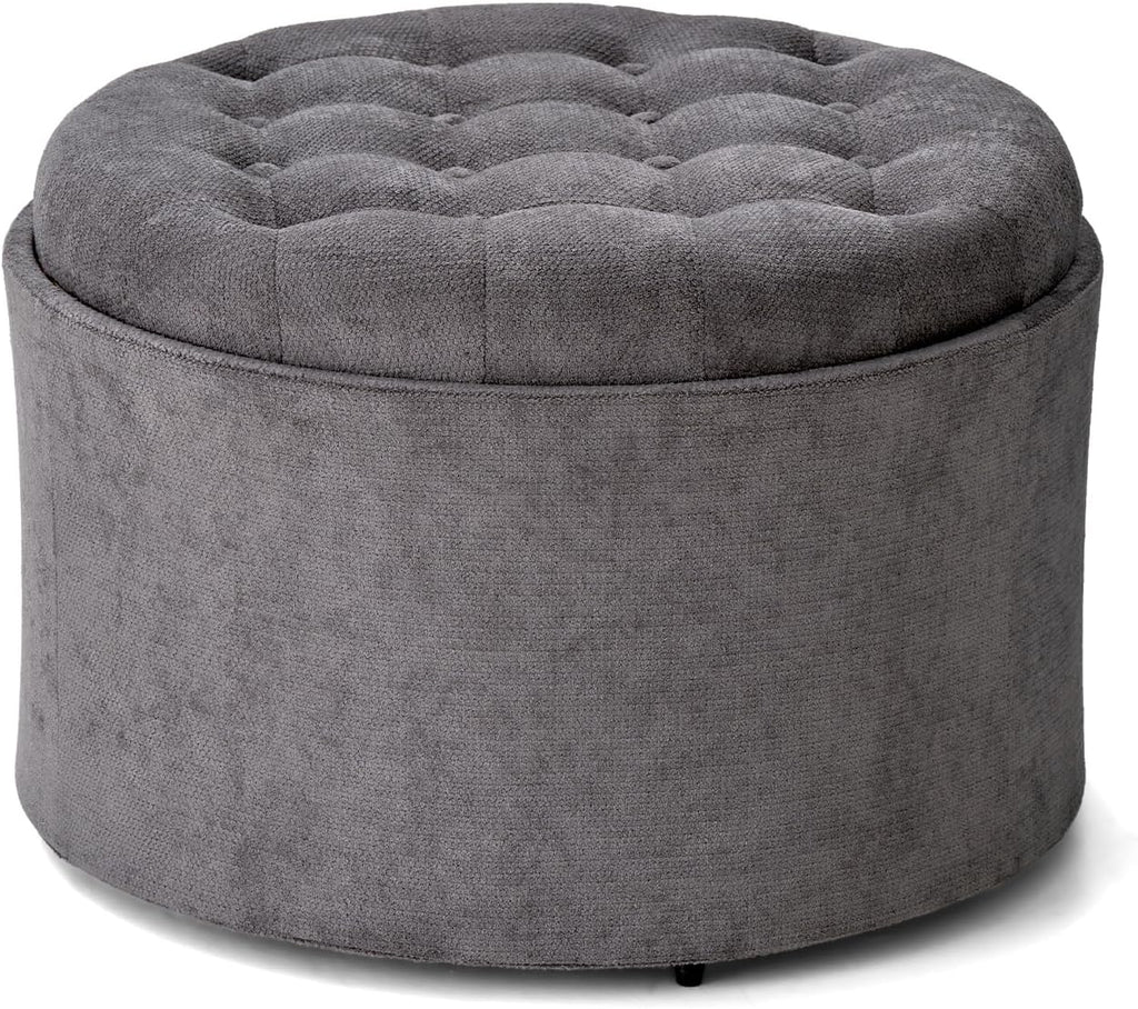 ONBRILL 24" Round Ottoman Coffee Table, Storage Ottoman with Lift-Off Lid | Large Size, Sturdy Steel Frame, 15.4" Height Foot Stool（Better for Low-Profile Sofa), Extra Seat, Entryway Shoe Bench
