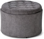ONBRILL 24" Round Ottoman Coffee Table, Storage Ottoman with Lift-Off Lid | Large Size, Sturdy Steel Frame, 15.4" Height Foot Stool（Better for Low-Profile Sofa), Extra Seat, Entryway Shoe Bench