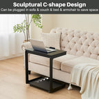 C-Shaped End Table with Wheels - Rolling Side Table for Couch, Solid Wood Modern Adjustable Angles Tv Tray Sofa Tables for Living Room, Bedroom, Home Office, Black, 15.4"D x 23.6"W x 24.8"H
