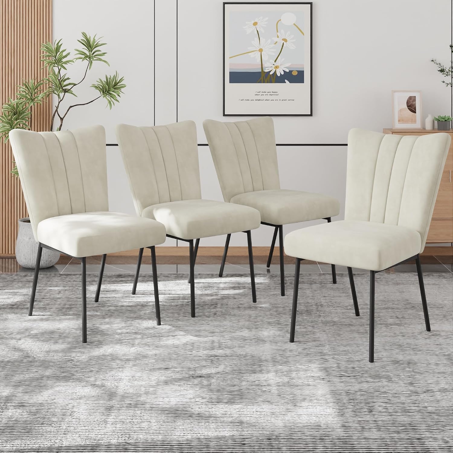 ZckyCine Dining Chairs Set of 4, Upholstered Velvet Kitchen Chairs with Thick Padded Seat and Sturdy Metal Legs, Modern Farmhouse Accent Chairs for Dining Room, Living Room, Waiting Room