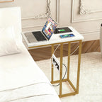 VECELO C-Shaped End Side Table Set of 2, with Charging Station & Two USB Ports and Outlets for Living Room, Bedroom, with Adjustable Feet for Couch/Sofa, Bedside, Small Spaces， Gold
