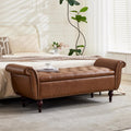 63.78" Inch Storage Bench for Bedroom Faux Leather End of Bed Bench with Storage Upholstered Ottoman Foot Rest with Rolled Arms for Bedroom Living Room Holds Up to 700 Lb Brown