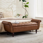 63.78" Inch Storage Bench for Bedroom Faux Leather End of Bed Bench with Storage Upholstered Ottoman Foot Rest with Rolled Arms for Bedroom Living Room Holds Up to 700 Lb Brown