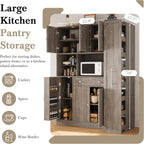 Kitchen Pantry Cabinet, Buffet with Pull-Out Side Cabinet | 7-tier pull-out side cabinet with wheels, easy access for spices, oils, baking supplies, and daily kitchen essentials