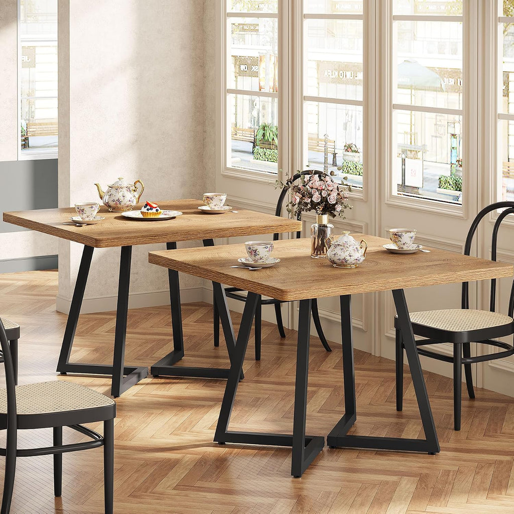 Tribesigns Square Dining Table Set of 6, 31.5" Farmhouse Dinner Table with Metal Base, Wood Kitchen Table for Dining Room, Small Space, Apartment, Rustic Brown & Black (Chairs are not Included)