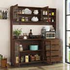 63" Large Kitchen Hutch Cabinet with 4 Doors, 4 Drawers and Microwave Shelf, Farmhouse Pantry Storage Cupboard with Countertop for Kitchen and Dining Room(Walnut Brown)