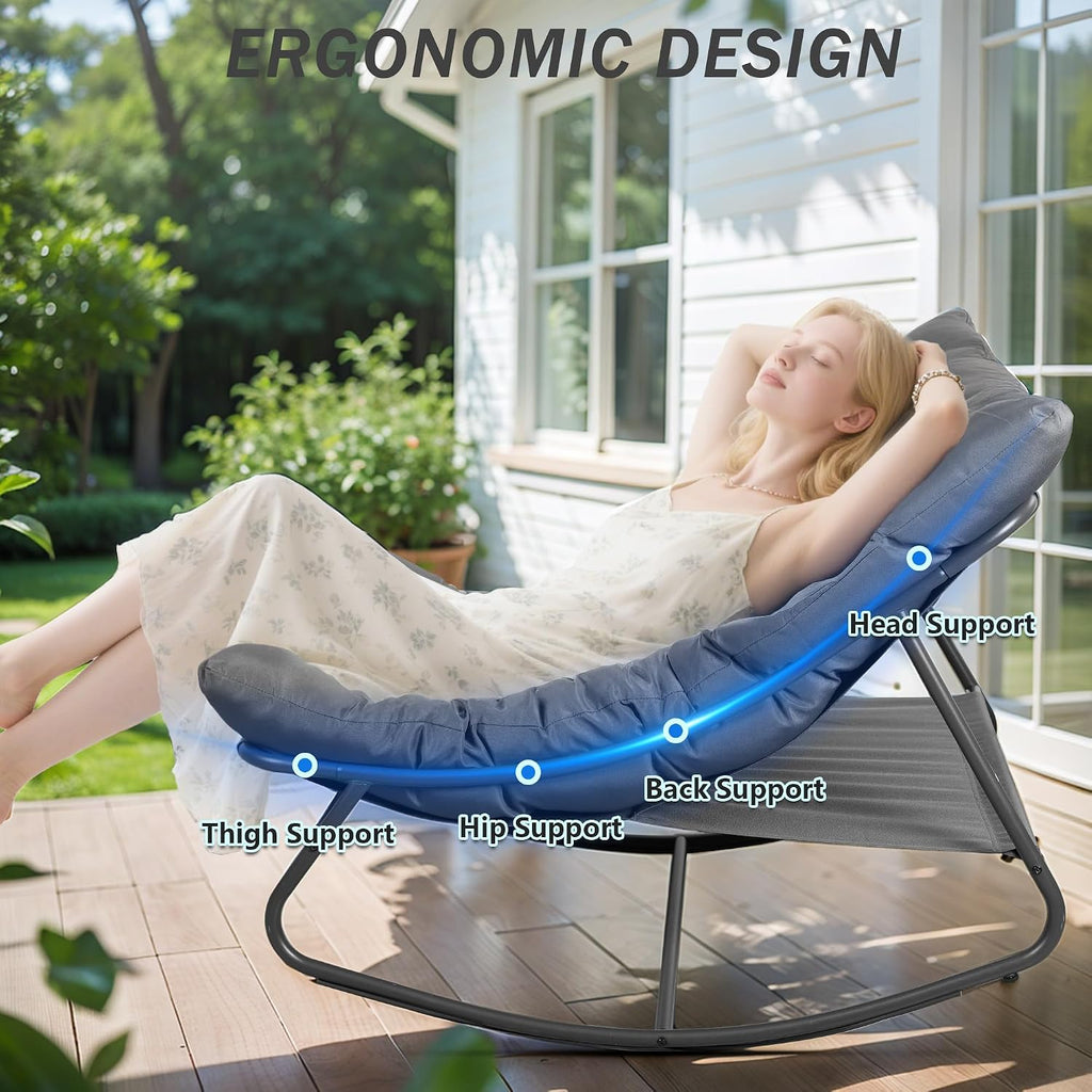 Outdoor & Indoor Oversized Rocking Chairs Set of 2 with Thick Cushions | Metal Frame, Papasan Style, Great for Living Room, Patio, Porch, Garden, Backyard