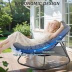 Outdoor & Indoor Oversized Rocking Chairs Set of 2 with Thick Cushions | Metal Frame, Papasan Style, Great for Living Room, Patio, Porch, Garden, Backyard