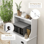 Microwave Cabinet with Storage Drawer, Double Door Cabinet and Adjustable Shelf, Buffet and Cable Hole, Storage Cabinet for Kitchen, Dining Room, Living Room, White