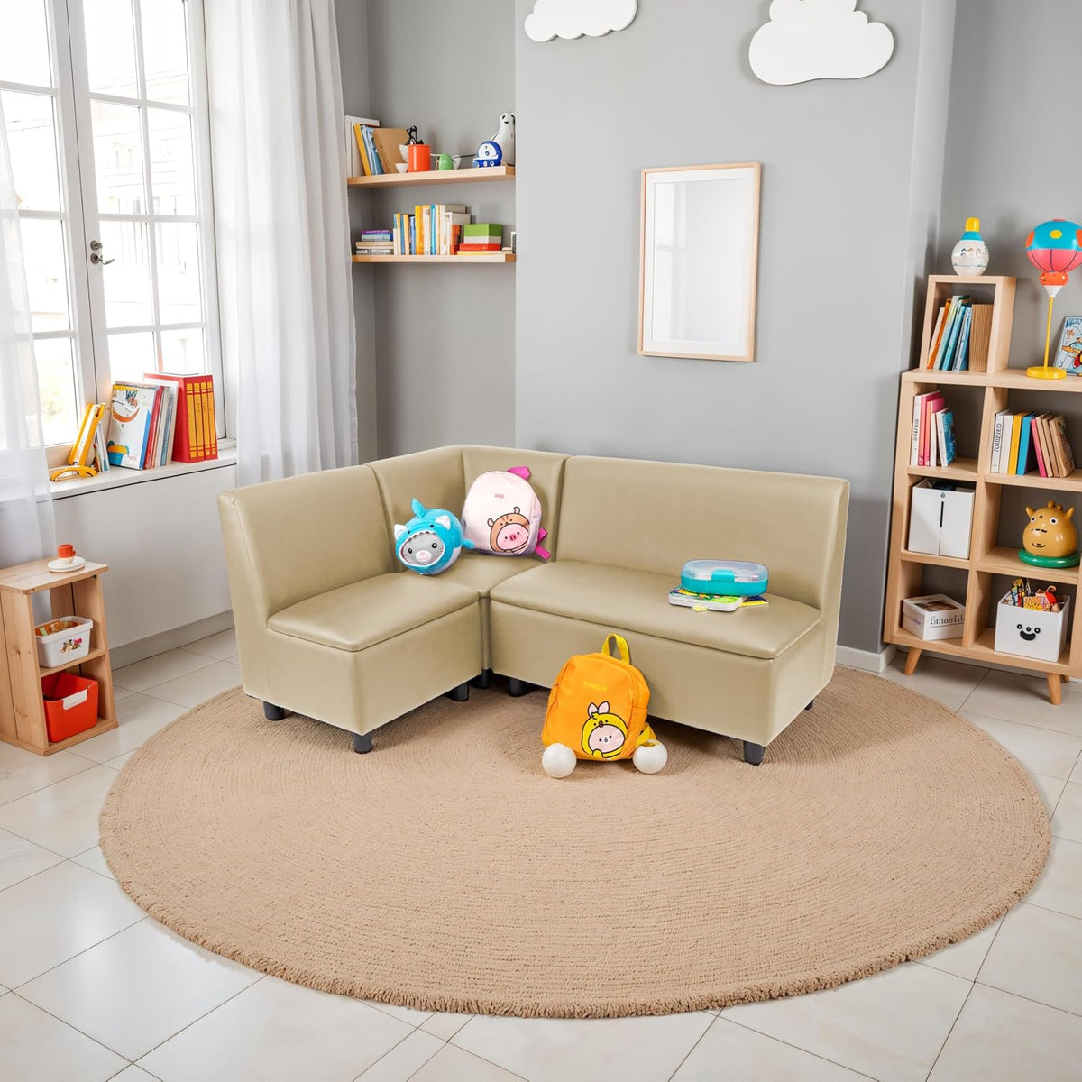 FDP Kid Comfort Collective Modular L-Shaped Seating, 3-Piece Set - Sand