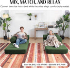 79" Corduroy Sofa Bed, Couch in a Box with 2 Pillows, High-Density Foam 4-in-1 Foldable Sleeper Futon Loveseat for Small Spaces, No Assembly, Side Pockets, Hex Arm Hunter Green