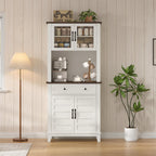CABIHOME 72 Inch Tall Wine Rack Pantry Cabinet, 31.5×15.75×72.2 Inches PB+MDF+Glass, Freestanding Kitchen Storage Cabinet with Adjustable Shelves & Glass Doors for Living Room & Kitchen