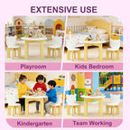 3-Piece Table & Chair Set, Cute Bear-Back Chairs | Ages 3-8 Boys & Girls | Solid Wood Legs | Safe Rounded Corners | Playroom,Daycare, Classroom,Home Activity