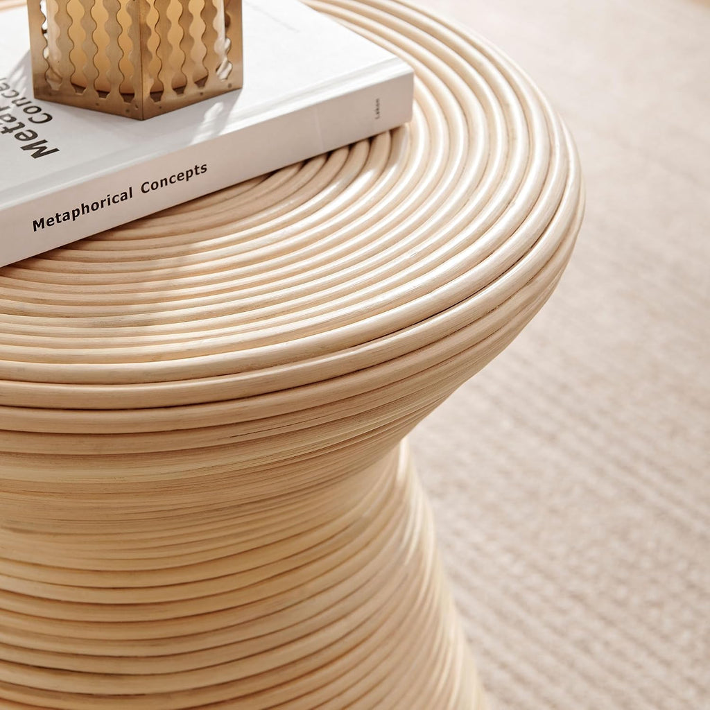Modway Tavi Natural Rattan Hourglass Round Side Table in Natural – 16 Inch Small Accent End Table for Living Rooms, Bedrooms, or Covered Patios