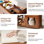 Shoe Bench with Cat Cabinet and Hidden Drawer, 2 Tier Entryway Bench with Storage 43.3 in, Solid Wood Shoe Rack with Cushion for Entryway Hallway Living Room Bedroom (400lbs+)