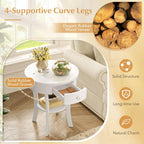 GOFLAME Round End Table with Drawer, 2-Tier Sofa Side Table with Solid Wood Legs, Open Storage Shelf, Vintage Accent Table, Display Table, Compact Nightstand for Living Room, White