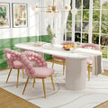 TesNus Velvet Dining Chairs Set of 4, Pink Upholstered Velvet Chairs with Gold Metal Legs, Modern Armchairs with Curved Backrest for Dining Room, Living Room, or Makeup Vanity