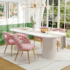 TesNus Velvet Dining Chairs Set of 4, Pink Upholstered Velvet Chairs with Gold Metal Legs, Modern Armchairs with Curved Backrest for Dining Room, Living Room, or Makeup Vanity