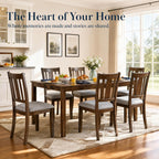 7-Piece Dining Table Set, Counter Height Kitchen Set with Rectangular Table & 6 Slatted Backrest Upholstered Chairs, Farmhouse Dining Room Furniture, Wooden Table & Chair for Home, Walnut