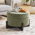26Inch Round Storage Ottoman, Modern Chenille Upholstered Ottoman with Storage, Ottoman Coffee Table with Removable Top, Footrest Stool for Living Room, Bedroom (Green)