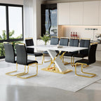 YUNDREAM Modern Marble Dining Table Set for 8,Black Gold 71'' Dining Room Table with Chrome Plated X-Shaped Frame and Black Leather Dining Chairs,Easy Assemble,Kitchen Table and Chairs for Dining Room