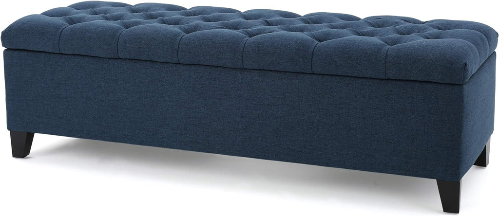 Christopher Knight Home Ottilie Fabric Storage Ottoman, Dark Blue, 17.75"D x 51.5"W x 15.75"H