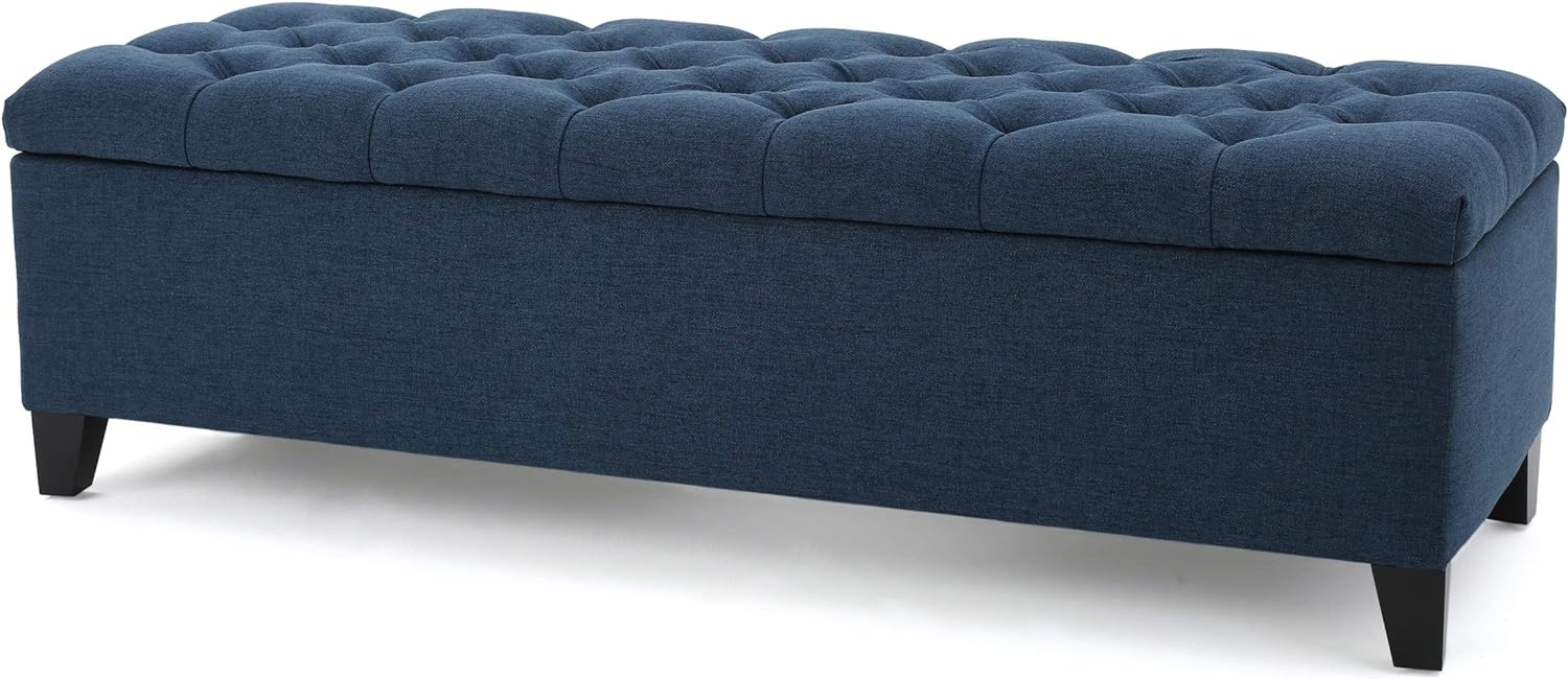 Christopher Knight Home Ottilie Fabric Storage Ottoman, Dark Blue, 17.75"D x 51.5"W x 15.75"H