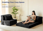 MAXYOYO Convertible Sofa Bed, Fold Out Sofa Couch with Pillow for Adults | Loveseat Sofa 4 in 1 Tufted Folding Couch Bed Foam Floor Couch, Lazy Chair for Living Room Bedroom Guest Room, Black